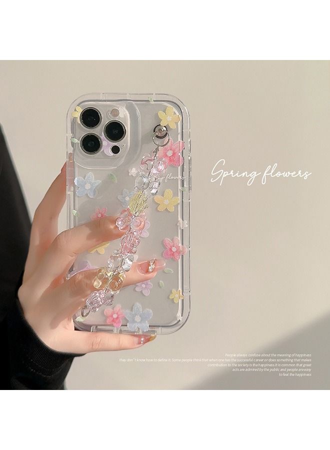 Case for iPhone 14 Pro Max Case,Colorful Flowers Pattern Clear Phone Case with Strap Wrist,Slim Case Compatible with iPhone 14 Pro Max,TPU material Anti-Scratch Phone Fashion Cover Women Girls - Image 2