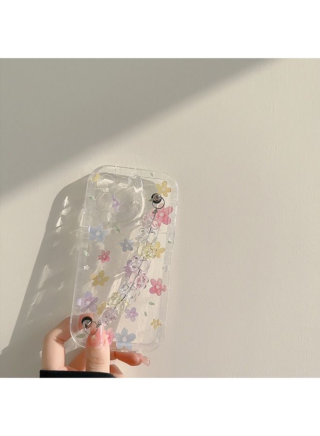 Case for iPhone 14 Pro Max Case,Colorful Flowers Pattern Clear Phone Case with Strap Wrist,Slim Case Compatible with iPhone 14 Pro Max,TPU material Anti-Scratch Phone Fashion Cover Women Girls - Image 3