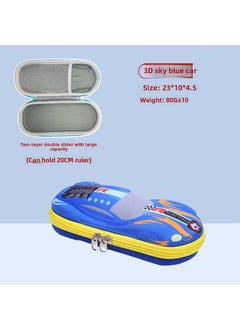 Cartoon Primary School Childrens Pencil Bag 3D Cute Male and Female Stationery Box Large Capacity Creative Pencil Bag Pencil Box Prizes3D sky blue car-two layers of cloth 3D sky blue car-two layers of cloth