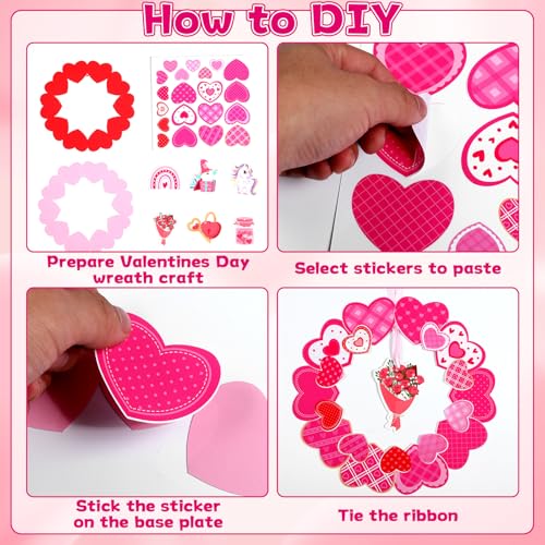 Lonfliness 24 Sets Valentines Wreath Craft for DlY Hanging Decor Valentine's Day Round Paper Wreath Craft Ornament with Heart Stickers Valentines Party Supplies for School Classroom Activities - Image 3