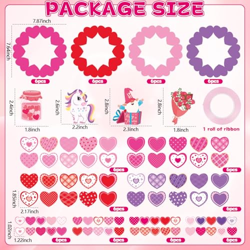 Lonfliness 24 Sets Valentines Wreath Craft for DlY Hanging Decor Valentine's Day Round Paper Wreath Craft Ornament with Heart Stickers Valentines Party Supplies for School Classroom Activities - Image 2