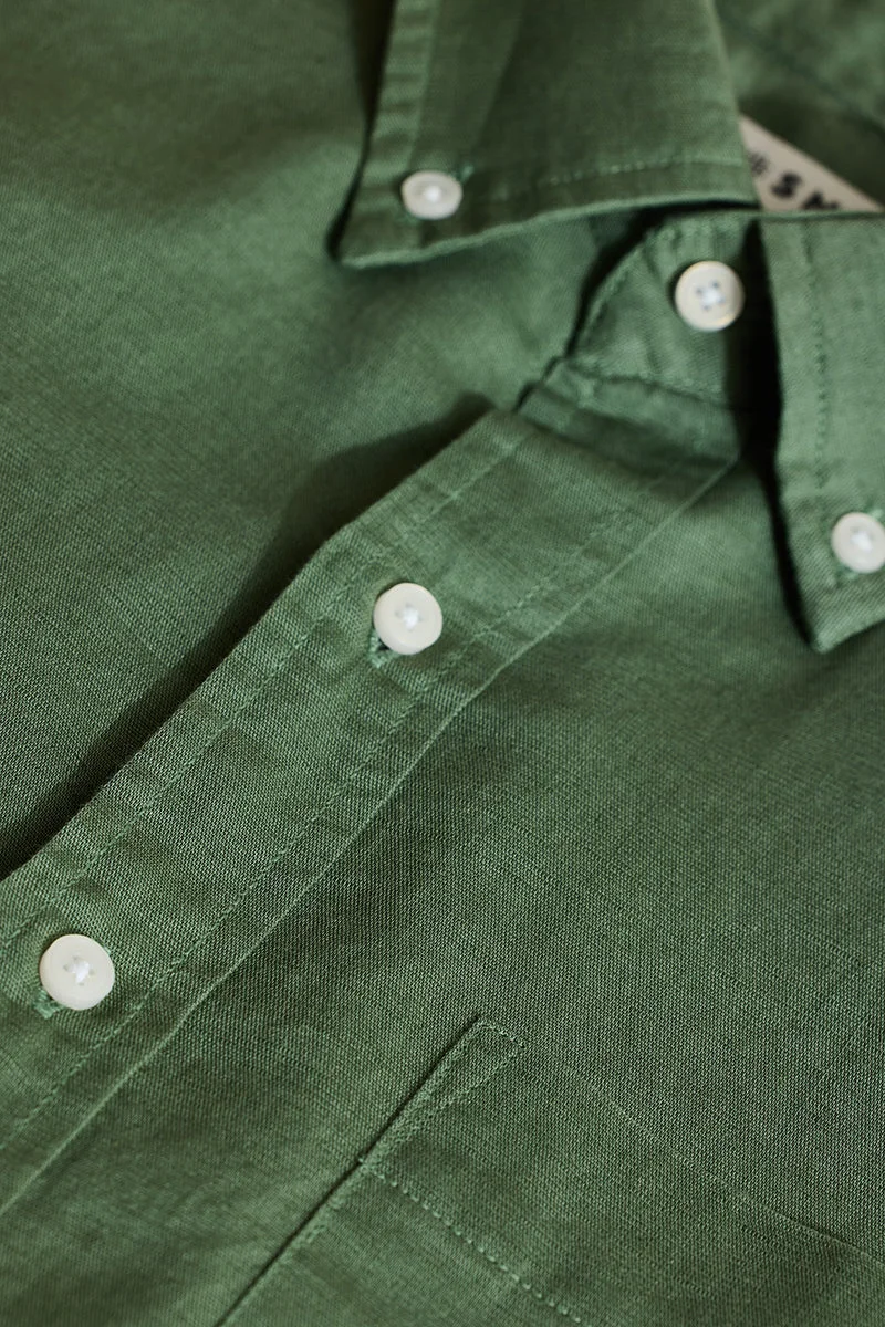 SNITCH Green Solid Long Sleeve Slim Fit Casual Shirt