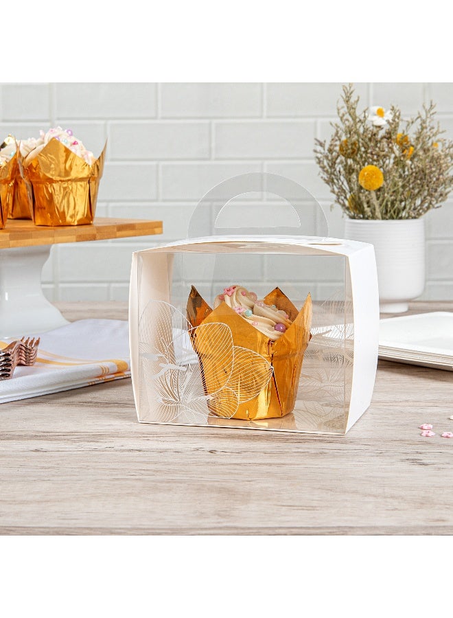 Restaurantware 5 Inch x 3.25 Inch Individual Cupcake Boxes, 100 Disposable Cupcake Display Boxes - With Handle, Lotus Accent, Clear Plastic Single Cupcake Containers, For Weddings Or Birthdays  - Image 3
