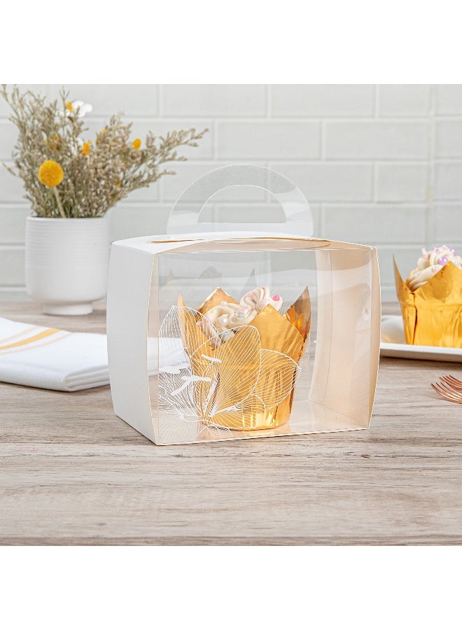 Restaurantware 5 Inch x 3.25 Inch Individual Cupcake Boxes, 100 Disposable Cupcake Display Boxes - With Handle, Lotus Accent, Clear Plastic Single Cupcake Containers, For Weddings Or Birthdays  - Image 4