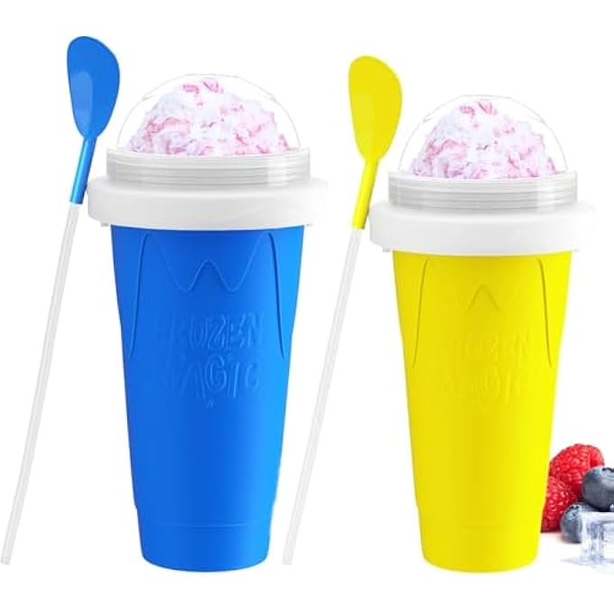 ايه دبليو اتش  عبوة من 2 كوب سحري مجمد قابل لإعادة الاستخدام للتبريد والضغط لتحضير ميلك شيك سريع وعصائر ثلجية، كوب مشروبات مجمدة ممتع وسهل الصنع للأطفال والكبار بألوان متنوعة - Image 2