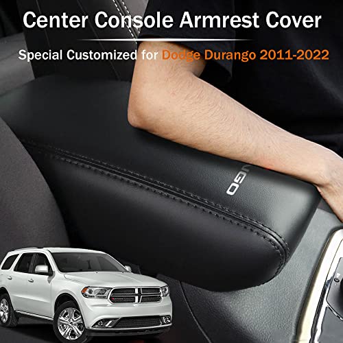 LEXLEY For Dodge 2011-2020 Durango Accessories Front Armrest Box Cover Center Console Pad Waterproof Anti-Scratch Leather Protector Covers,Not Fit 2021-2022 Durango-Black Stitches - Image 2
