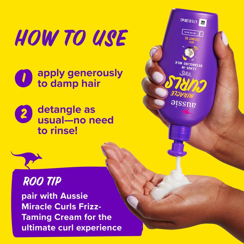 Aussie Miracle Curls with Coconut Oil, Paraben Free Detangling Milk Treatment, 6.7 fl oz - Image 5