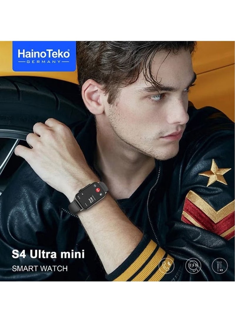 Haino Teko - S4 Ultra Mini Smart Watch with 2 Pair Strap & Wireless Charger for Men & Women – Sleek Black Design, Fitness Tracker, Heart Rate Monitor, Sleep Monitoring, Waterproof, Long Battery Life, Compatible with iOS & Android - Image 1