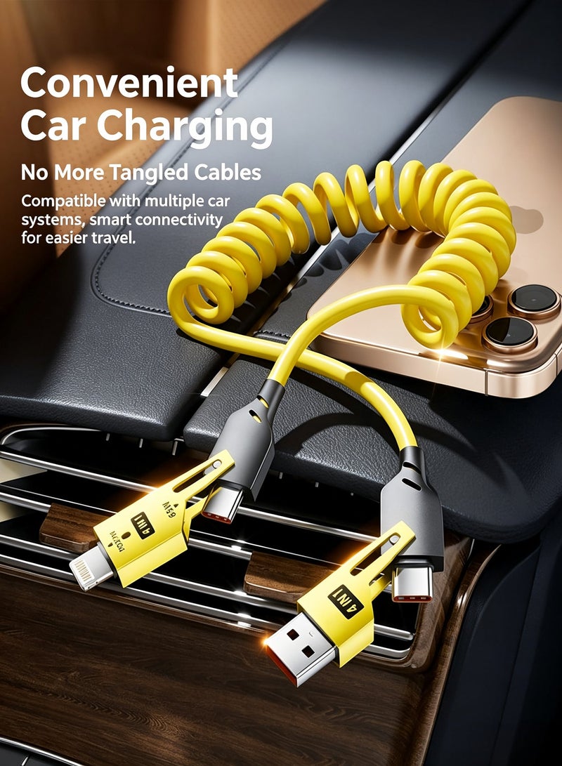 هابينسين شاحن سيارة ثنائي المنافذ USB-A و Type C بقدرة 75 واط، محول سيارة سريع PD45 واط و30 واط مع مؤشر LED، كابل قماشي ملفوف قابل للسحب مدمج 4 في 1 (شحن ونقل بيانات بحد أقصى 240 واط)، متوافق مع iPhone 17/16/15 و Samsung و Huawei و Xiaomi و Apple Watch وسماعات أذن - أسود - Image 5