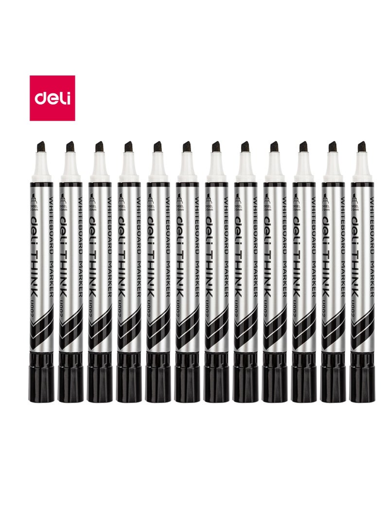 Deli U002 Whiteboard Marker 2-5mm Black 12 Pcs Chisel Tip - Image 1