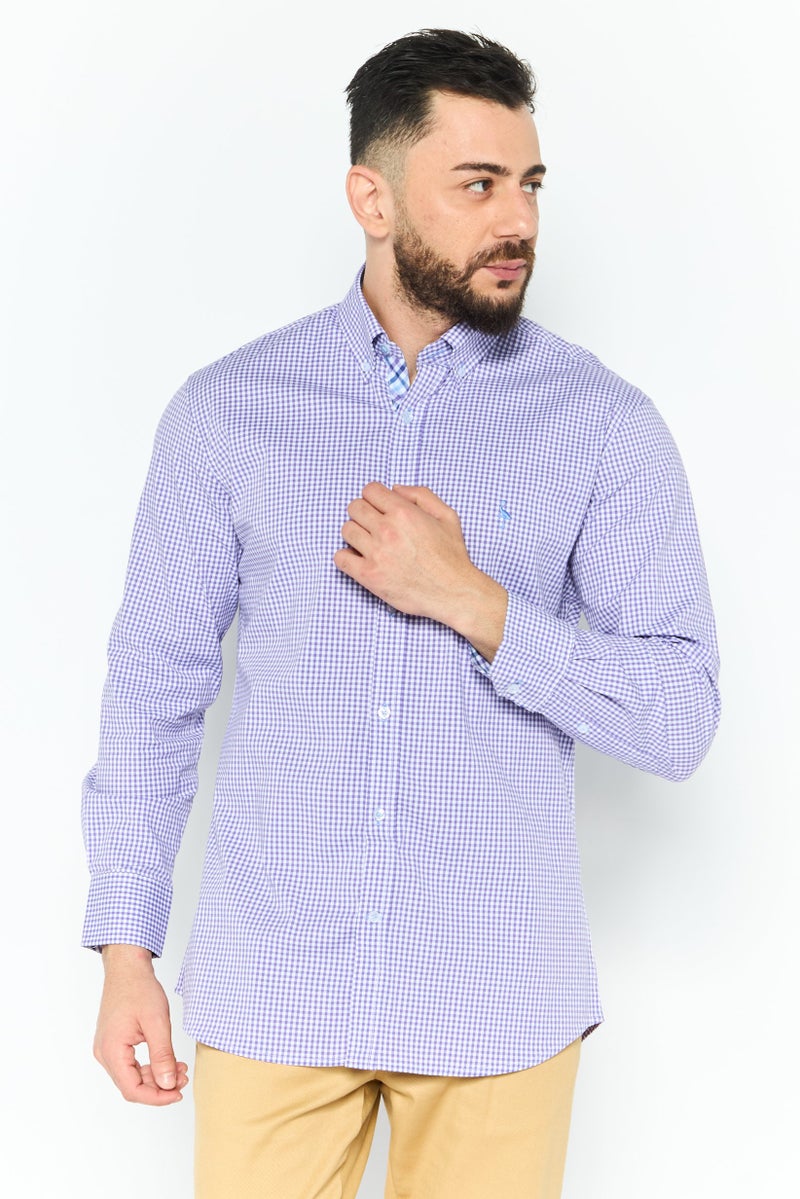 Tailorbyrd Men Regular Fit Gingham Long Sleeve Casual Shirt, Purple - Image 1