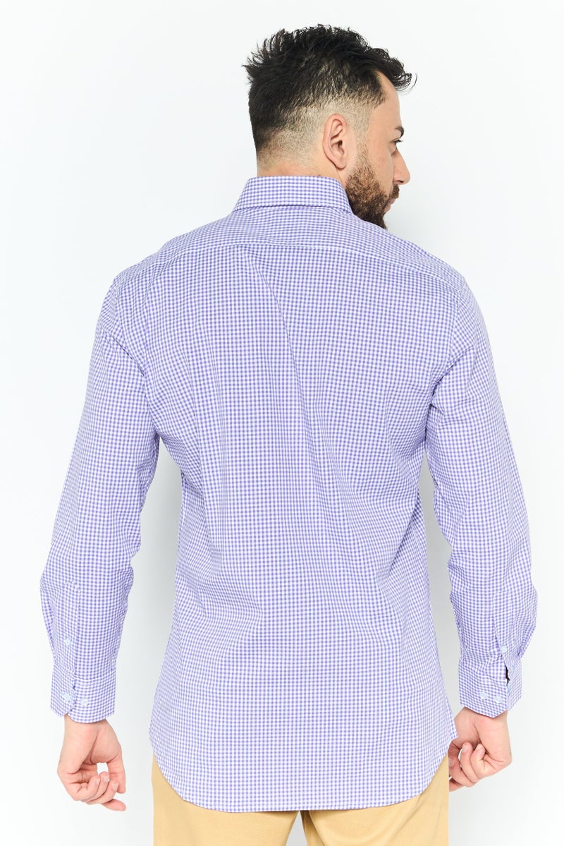 Tailorbyrd Men Regular Fit Gingham Long Sleeve Casual Shirt, Purple - Image 3