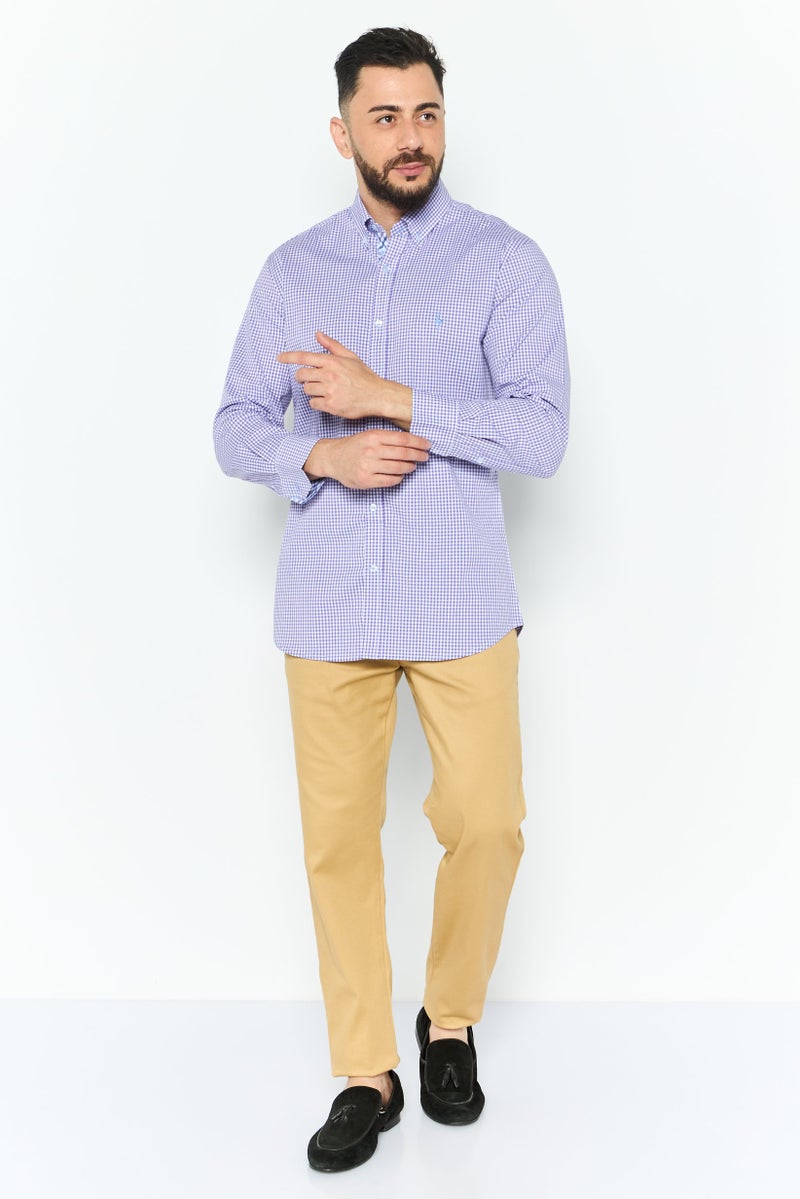 Tailorbyrd Men Regular Fit Gingham Long Sleeve Casual Shirt, Purple - Image 4