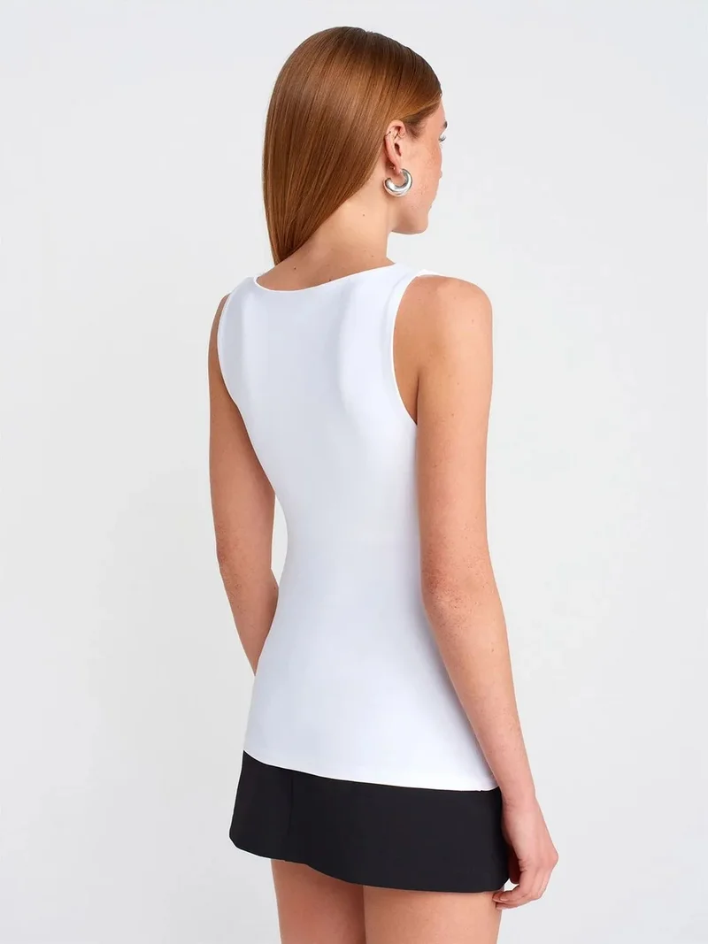 Dilvin DILVIN Sleeveless Square-Neck Slim-Fit Jersey Blouse