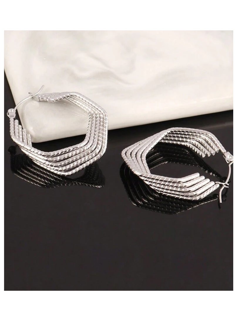 Equal Elegant Silver Stainless Steel Earrings For Women - Image 3