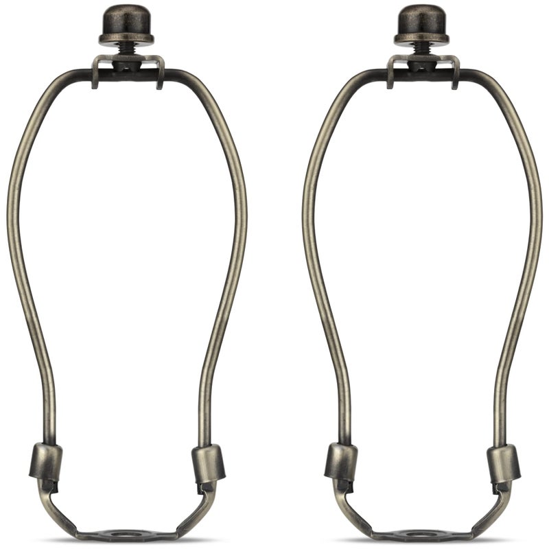 6 Inch Lamp Harp 2 Set Detachable Harp with Standard Saddle Base and Solid Metal Lamp Finial Lamp Shade Bracket for Table and Floor Lamps Antique Brass