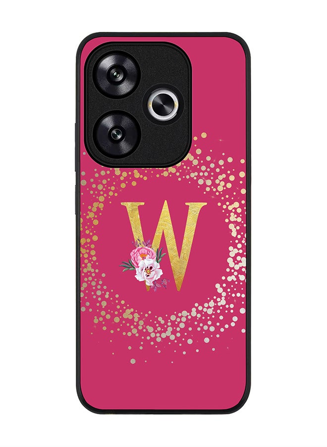 Stylizedd Rugged Black edge case for Xiaomi Poco F6 / Xiaomi Redmi Turbo 3 Case Cover Custom Monogram Initial Letter Floral Pattern Alphabet- W (Deep Pink Rose) - Image 1
