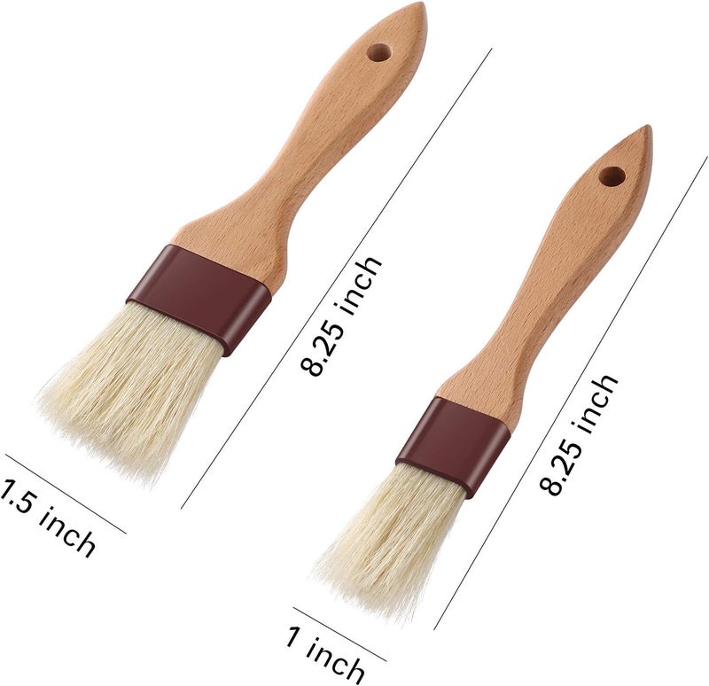 saizone 1 inch & 1.5 inch Pastry Brush Natural Boar Bristle Basting Brush Kitchen Oil Brush with Beech Wooden Handle and Hanging Rope String Grill BBQ Sauce Baster Baking Cooking Marinade Brushes (Pack of 2) - Image 2