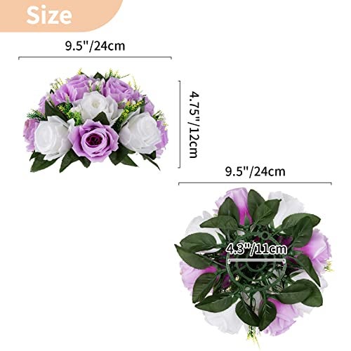 NUPTIO Flower Wedding Centrepieces for Tables - 10 Pcs 9.5in Diameter Lilac & White Artificial Flowers Rose Ball for Centerpieces Table - Fake Rose Arrangements for Weddings Birthday Party Decor - Image 5