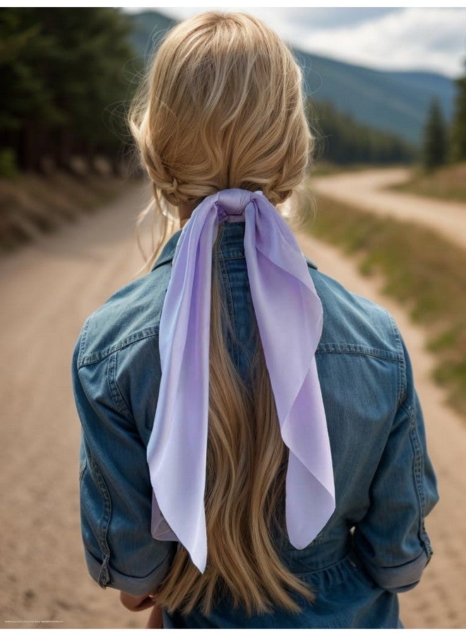 LFOUVRE 3Pcs Hair Scarf Scruncheis For Women Knotted Bow Hair Ties Elastic Bands Satin Hair Ribbon Scrunchy Red Ponytail Holder For Women And Girls (Blue Lilac Pink) - Image 3