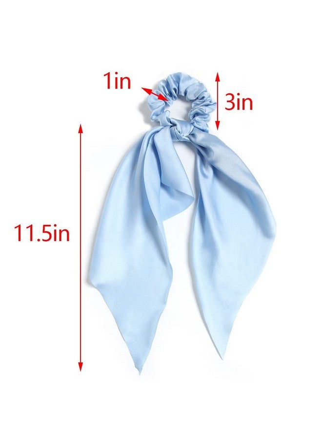 LFOUVRE 3Pcs Hair Scarf Scruncheis For Women Knotted Bow Hair Ties Elastic Bands Satin Hair Ribbon Scrunchy Red Ponytail Holder For Women And Girls (Blue Lilac Pink) - Image 5