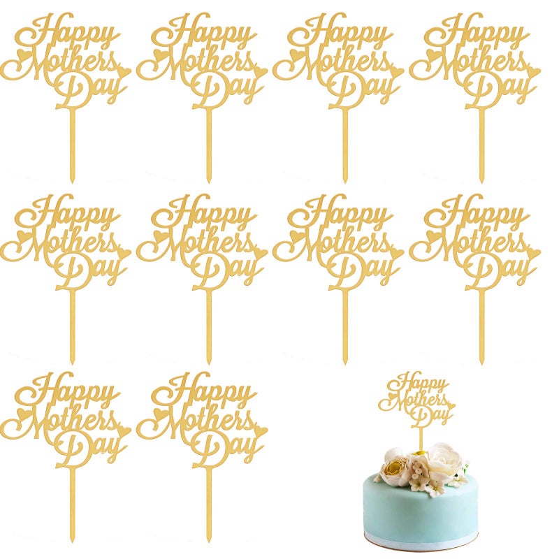Horuhue Mothers Day Cake Topper 10pcs Acrylic Happy Mothers Day Cupcake Topper for Birthday Party Decoration Supplies Gold - Image 2