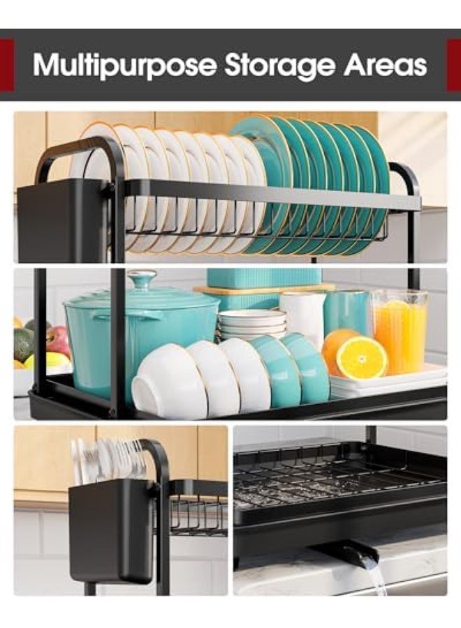 rayze 2-Tier Dish Drying Rack - Stainless Steel Dish Rack with Cutlery & Utensil Holders for Kitchen Counter, Sink Organization and Storage for Small Family, 15" W x 11.4" L x 15" H, Black - Image 3