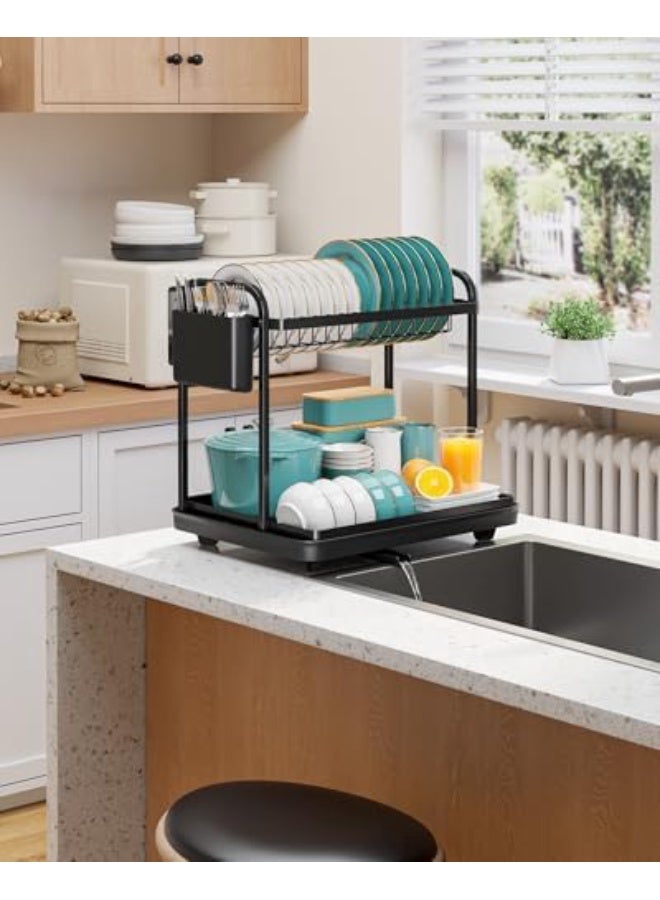 rayze 2-Tier Dish Drying Rack - Stainless Steel Dish Rack with Cutlery & Utensil Holders for Kitchen Counter, Sink Organization and Storage for Small Family, 15" W x 11.4" L x 15" H, Black - Image 5