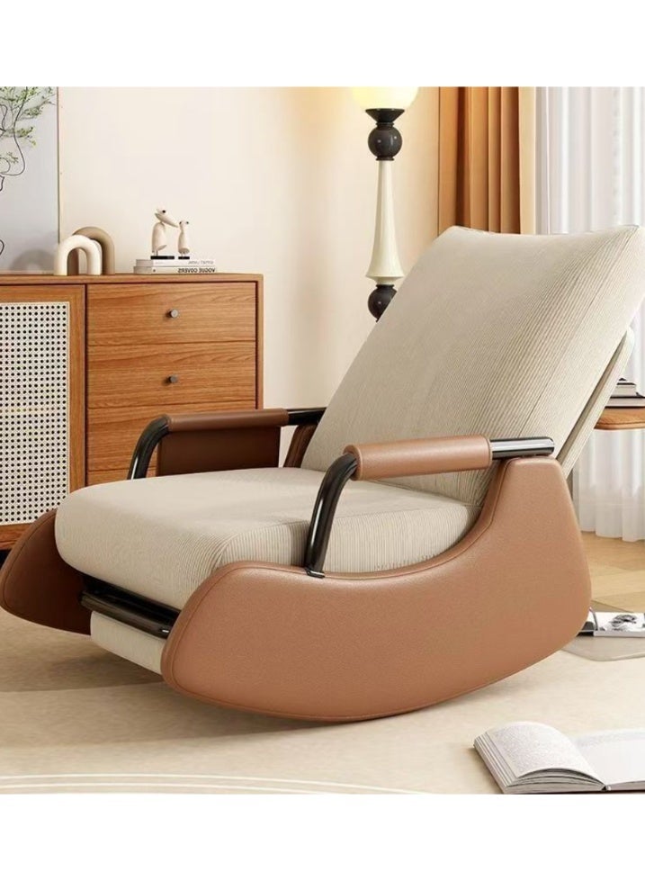 Adjustable Reclining Rocking Lounge Chair with Retractable Footrest, Soft Corduroy Lazy Sofa Chair with Side Storage Pocket, Ergonomic Single Leisure Armchair for Living Room Bedroom Balcony - Image 3