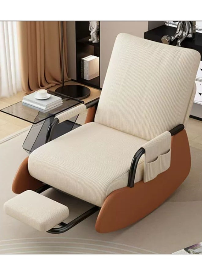 Adjustable Reclining Rocking Lounge Chair with Retractable Footrest, Soft Corduroy Lazy Sofa Chair with Side Storage Pocket, Ergonomic Single Leisure Armchair for Living Room Bedroom Balcony - Image 1