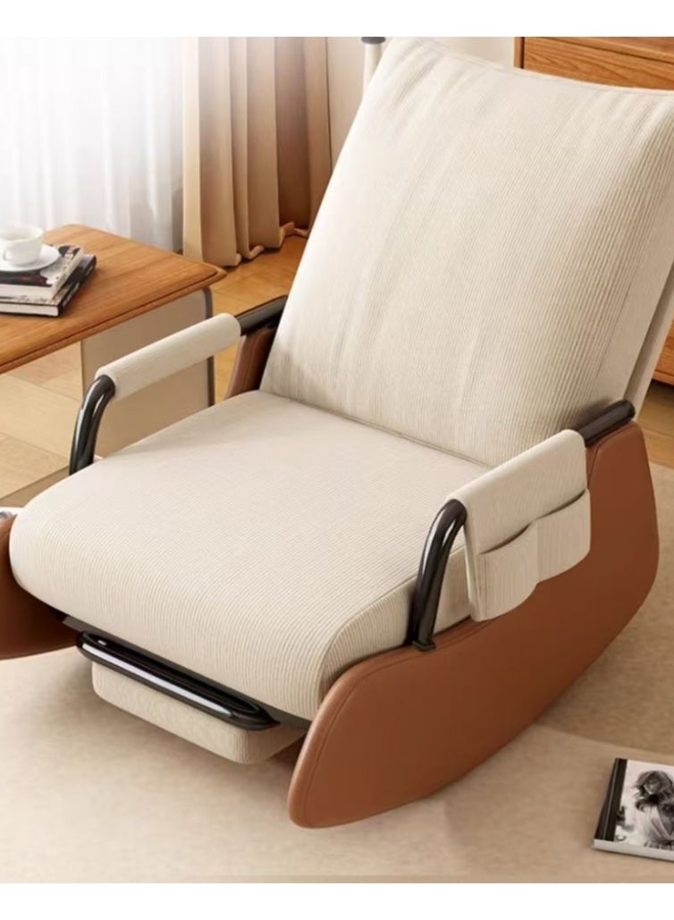 Adjustable Reclining Rocking Lounge Chair with Retractable Footrest, Soft Corduroy Lazy Sofa Chair with Side Storage Pocket, Ergonomic Single Leisure Armchair for Living Room Bedroom Balcony - Image 4