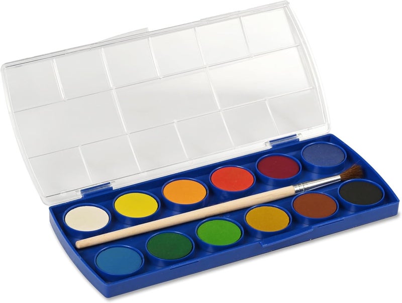 FIS Water Colors Set - 12 Assorted Colors with Brush, Non-Toxic and Erasable - Image 1