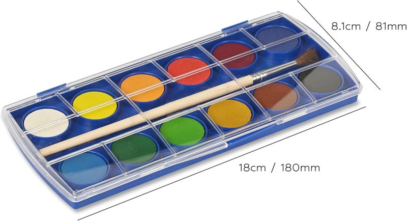 FIS Water Colors Set - 12 Assorted Colors with Brush, Non-Toxic and Erasable - Image 2