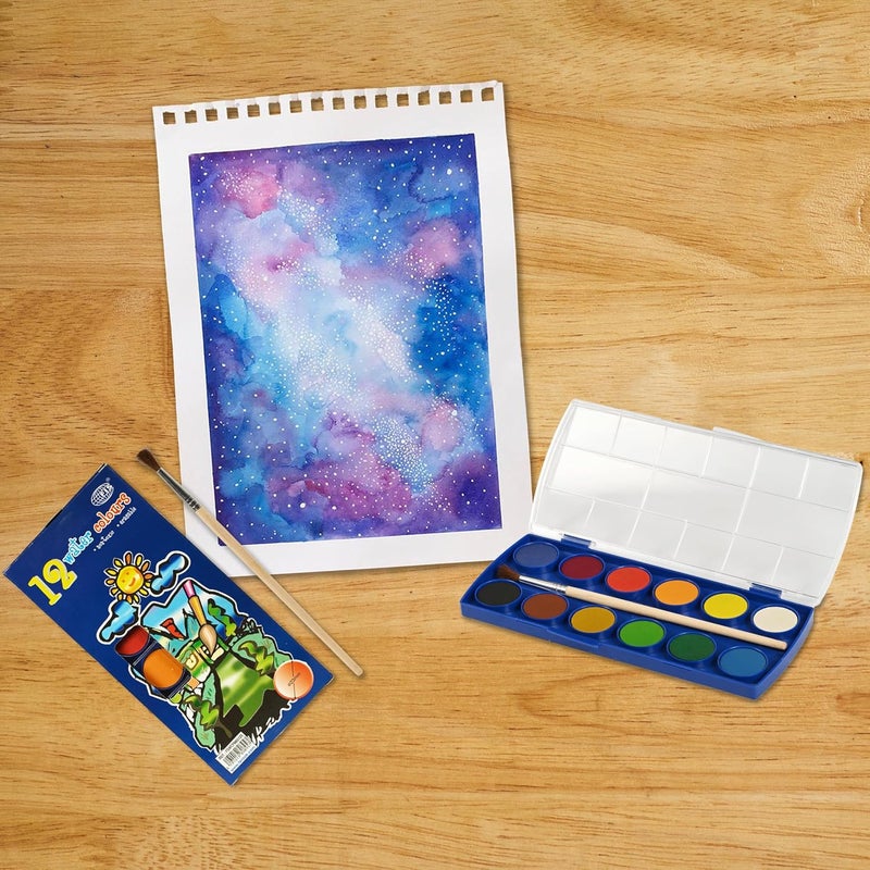 FIS Water Colors Set - 12 Assorted Colors with Brush, Non-Toxic and Erasable - Image 3