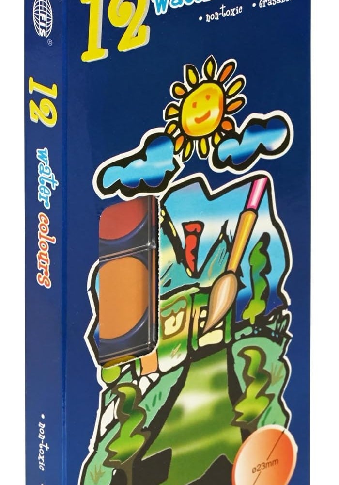 FIS Water Colors Set - 12 Assorted Colors with Brush, Non-Toxic and Erasable - Image 4
