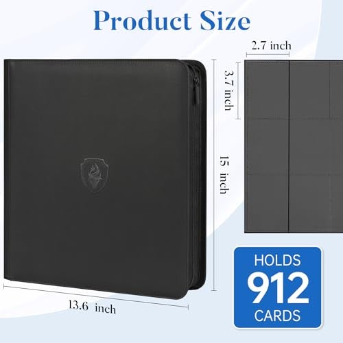 Fabmaker Premium Zip Card Binder 12 Pocket, Fabmaker 912 Pockets Trading Card Binder, PU Zipper Card Collection Album, Sturdy Side-Loading Card Book Holder for MTG, TCG, Game Cards, Sports Cards, Black - Image 3