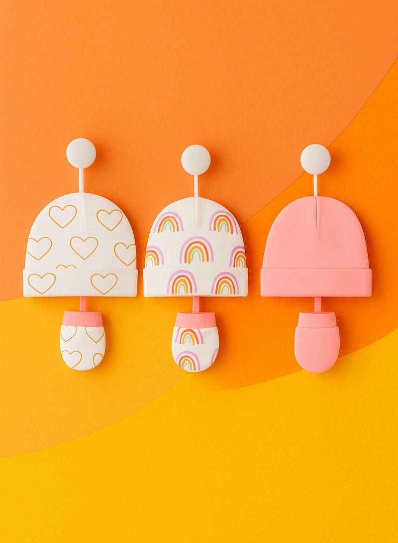 Kisunya 3pcs Set Baby Infant Girls Soft Protective Hedging Hat + Gloves 4 Seasons Set – Ideal for Newborn Hospital Use, Daily Wear, and Seasonal Comfort for Your Little One's Delicate Skin - Image 1