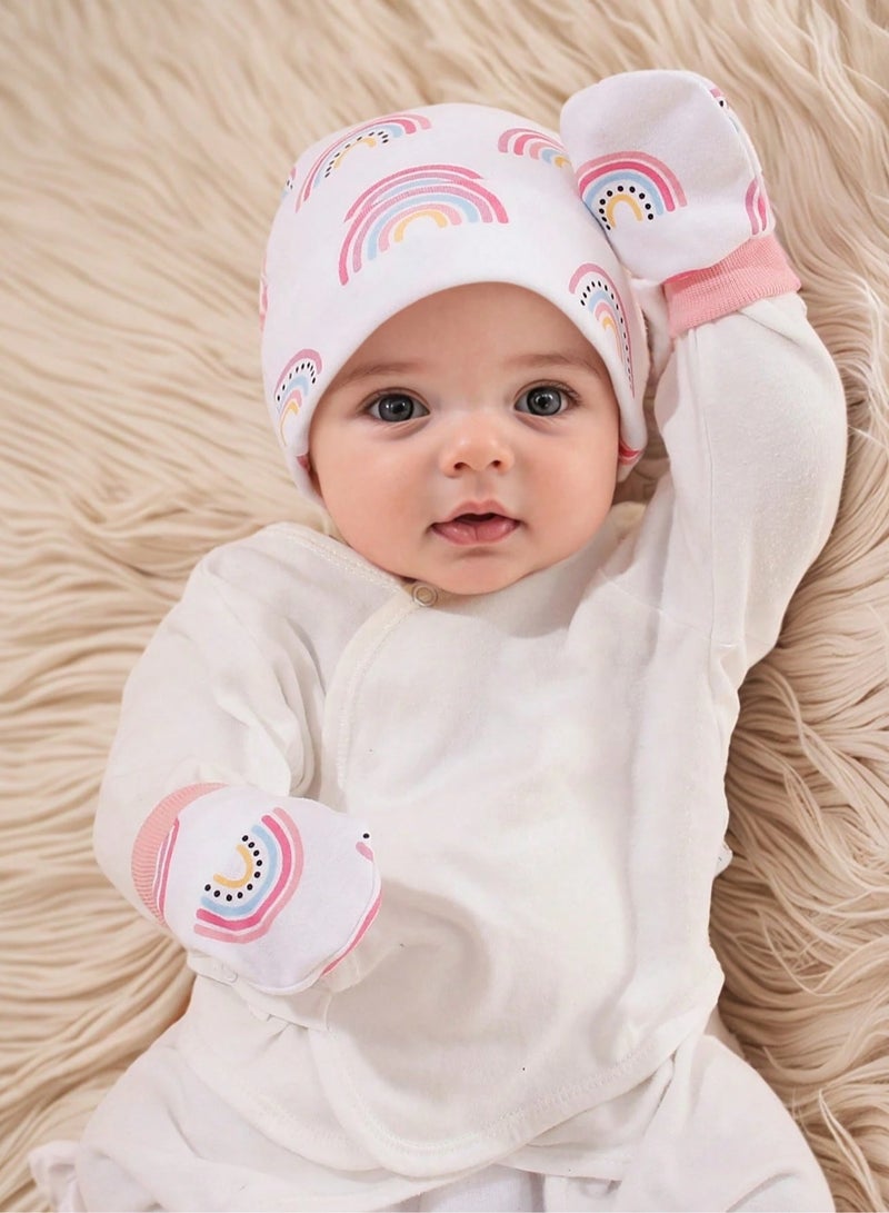 Kisunya 3pcs Set Baby Infant Girls Soft Protective Hedging Hat + Gloves 4 Seasons Set – Ideal for Newborn Hospital Use, Daily Wear, and Seasonal Comfort for Your Little One's Delicate Skin - Image 2