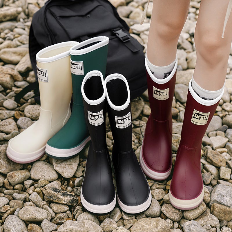 High-Top Rain Boots Couple'S Adult Net Red Fashion Soft Bottom Wear-Resistant Water Boots Rubber Shoes Waterproof Non-Slip Sea Driving Rain Boots - Image 2