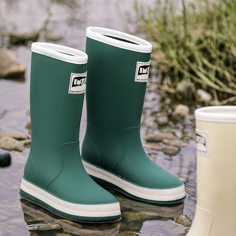 High-Top Rain Boots Couple'S Adult Net Red Fashion Soft Bottom Wear-Resistant Water Boots Rubber Shoes Waterproof Non-Slip Sea Driving Rain Boots - Image 1