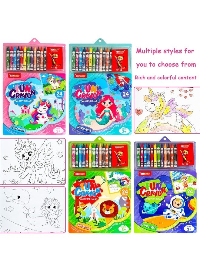 This 4-piece beautifully illustrated coloring book easily cultivates children's coloring skills. Made with thick paper to prevent ink leakage, it includes 12 crayons and makes a perfect New Year's gift. - Image 1