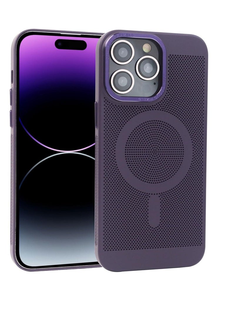 Excefore Anti-Fingerprint/Skid Cover, Heat Dissipation Case for iPhone 14 Pro Max Case with MagSafe Mesh Breathable Cooling Magnetic Case for iPhone 14 Pro Max, Deep Purple  - Image 1