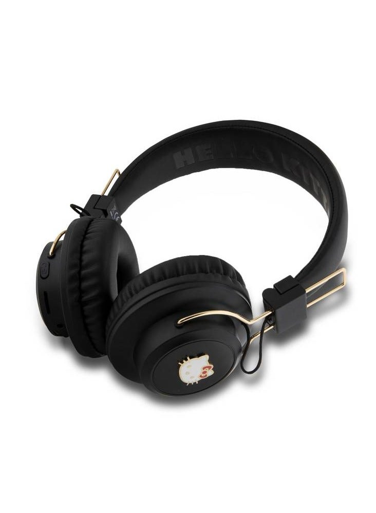 هالو كيتي سماعات رأس بلوتوث Hello Kitty بشعار معدني على شكل دائري / وقت موسيقى 7/8 ساعات / بلوتوث V5.0 / مسافة نقل 10 أمتار / منفذ شحن من النوع C - أسود - Image 2