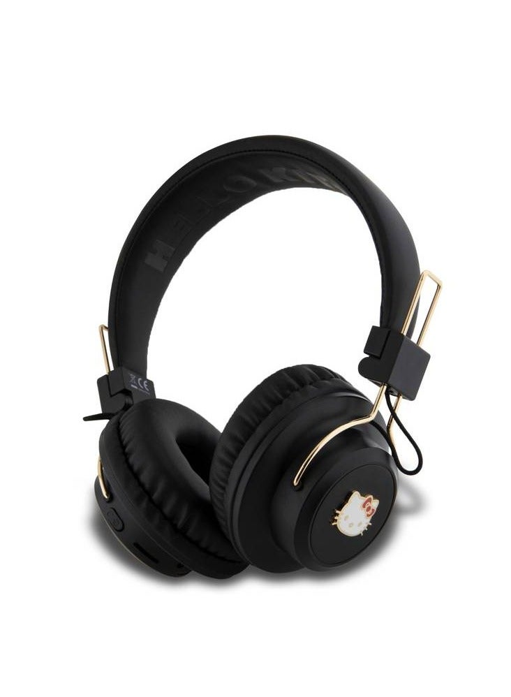 هالو كيتي سماعات رأس بلوتوث Hello Kitty بشعار معدني على شكل دائري / وقت موسيقى 7/8 ساعات / بلوتوث V5.0 / مسافة نقل 10 أمتار / منفذ شحن من النوع C - أسود - Image 1