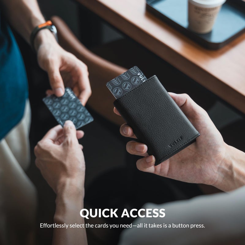 VULKIT محفظة حامل بطاقات VULKIT مع جيب عملة وإغلاق مغناطيسي وبطاقات منبثقة مع نافذة هوية محفظة جلدية للنقود وبطاقات الائتمان، أسود محبب - Image 3