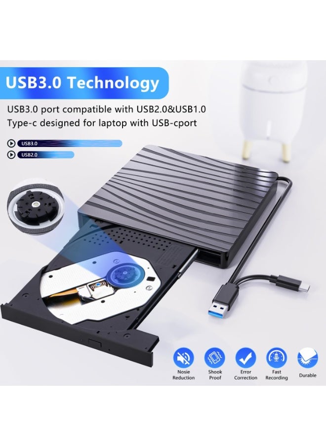 Generic - External CD/DVD Drive USB 3.0 & Type-C Portable Optical Burner for Laptop, PC, MacBook - Compatible with Windows & MacOS - Image 1