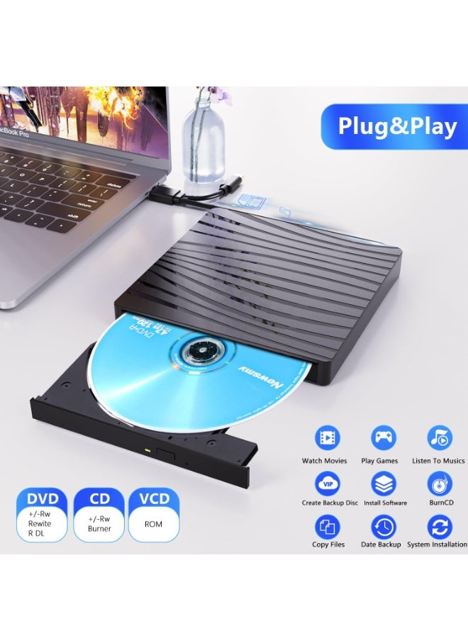 Generic - External CD/DVD Drive USB 3.0 & Type-C Portable Optical Burner for Laptop, PC, MacBook - Compatible with Windows & MacOS - Image 1