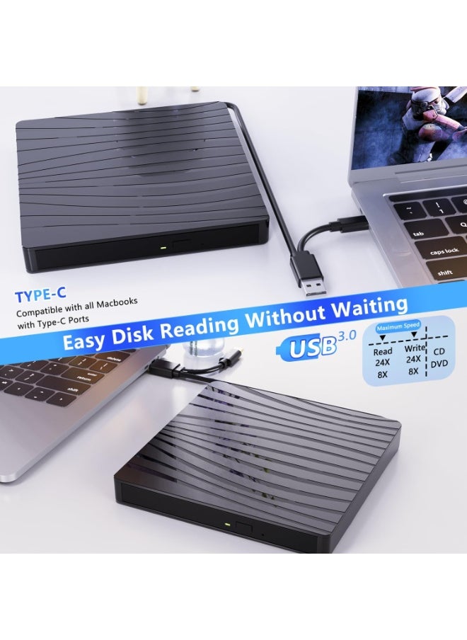 Generic - External CD/DVD Drive USB 3.0 & Type-C Portable Optical Burner for Laptop, PC, MacBook - Compatible with Windows & MacOS - Image 1