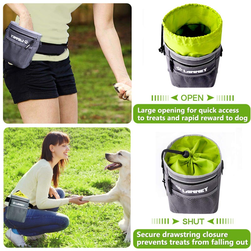 LANNEY Dog Treat Pouch - 3 Ways to Wear Dog Treat Bag, Dog Training Treat Pouches for Pet Training with Clicker, Shoulder Strap, Adjustable Belt, Poop Bag Dispenser, Easily Carrying Kibble Snacks Pet Toys - Image 4