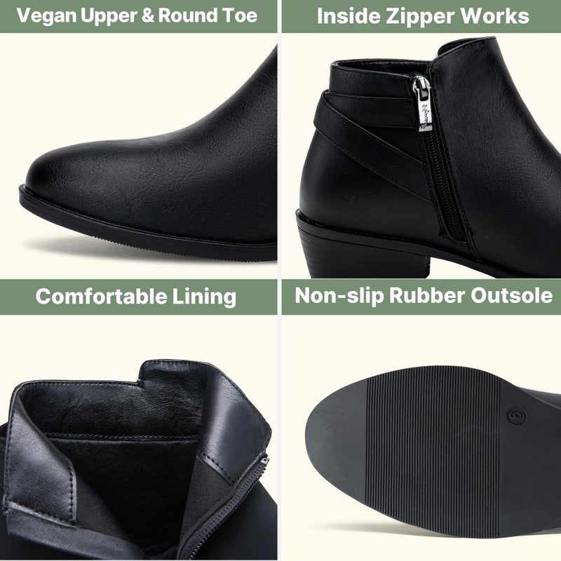 Vepose Women's Short Ankle Boots, Low Heel Western Cowboy Booties with Extra Wide Width, 911W - Black Pu, Size 7.5W US - with Buckle Side Zipper (CJY911W Black pu 07.5) - Image 3